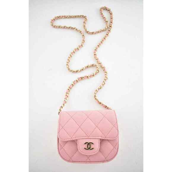 Chanel 22C Pink Caviar Mini Clutch With Chain Gold Card Shoulder Crossbody Bag - Picture 1 of 12